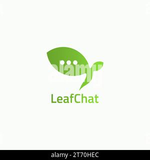 Logo de l'application de chat mobile avec forme de feuille verte. Illustration de Vecteur