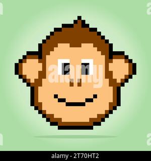 8 bits de pixels de tête de singe. Animaux pour les actifs de jeu et motifs de point de croix dans les illustrations vectorielles. Illustration de Vecteur