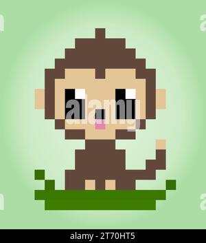 8 bits pixels un singe. Animaux pour les actifs de jeu et motifs de point de croix dans les illustrations vectorielles. Illustration de Vecteur