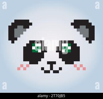 8 bits de pixels de visage de panda. Animaux pour les actifs de jeu et motifs de point de croix dans les illustrations vectorielles. Illustration de Vecteur