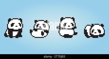 Collection de pixels de pandas 8 bits. Animaux pour les actifs de jeu et motifs de point de croix dans les illustrations vectorielles. Illustration de Vecteur