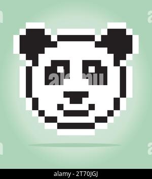 8 bits de pixels de visage de panda. Animaux pour les actifs de jeu et motifs de point de croix dans les illustrations vectorielles. Illustration de Vecteur