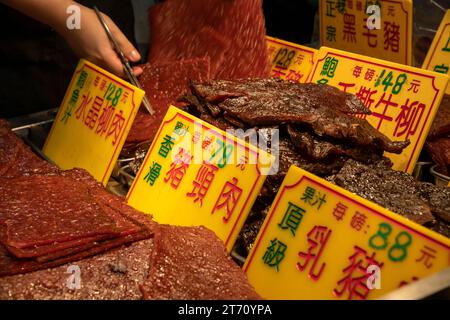 Boutique vendant le fameux jerky de bœuf et de porc de Macao, Macao, Chine. Banque D'Images