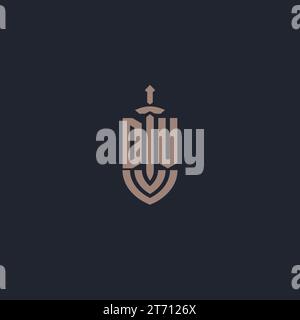 Monogramme de logo DV avec vecteur de modèle de conception de style épée et bouclier Illustration de Vecteur