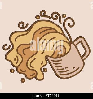 Café. Cafetière italienne avec texte tout ce dont vous avez besoin est café. Bannière pour café, restaurant, menu, thème de rêves de café. icône de coupe dans le style de ligne. Banque D'Images