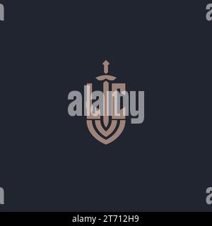 Monogramme de logo LC avec vecteur de modèle de conception de style épée et bouclier Illustration de Vecteur