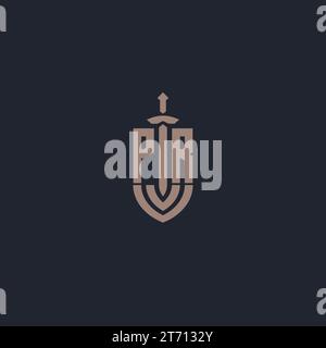 Monogramme de logo PR avec vecteur de modèle de conception de style épée et bouclier Illustration de Vecteur