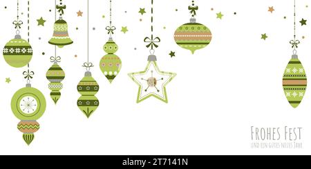 illustration vectorielle eps avec différentes boules d'arbre de noël élégantes vintage avec ornements et décorations de fête de couleur verte Illustration de Vecteur