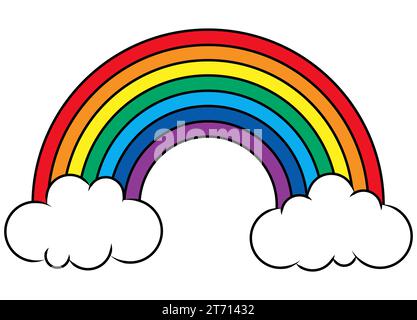 illustration vectorielle eps montrant merveilleux arc-en-ciel coloré avec des nuages blancs aux extrémités Illustration de Vecteur