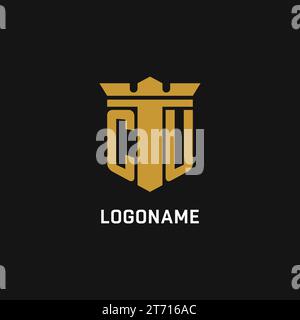 Logo initial CU avec des idées de conception de style bouclier et couronne Illustration de Vecteur