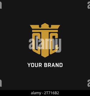 Logo initial CC avec des idées de conception de style bouclier et couronne Illustration de Vecteur