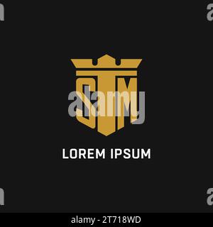 Logo initial SM avec des idées de conception de style bouclier et couronne Illustration de Vecteur
