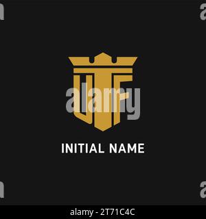 Logo initial UF avec des idées de conception de style bouclier et couronne Illustration de Vecteur