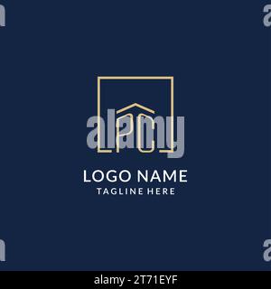 Logo de lignes carrées PC initiales, graphique vectoriel de conception de logo immobilier moderne et de luxe Illustration de Vecteur