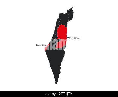 Israël, gaza, carte de la rive ouest, illustration vectorielle. Illustration de Vecteur