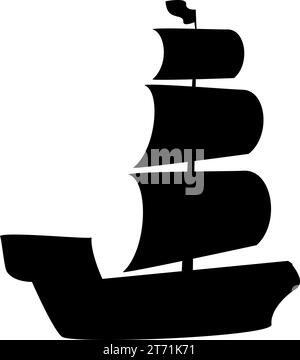 Silhouette de bateau pèlerin en bois avec voiles, élément de décoration de table festive jour de Thanksgiving. Bateau avec symbole de vacances contour de voiles. Simple bla Illustration de Vecteur