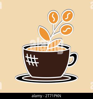 Café. Cafetière italienne avec texte tout ce dont vous avez besoin est café. Bannière pour café, restaurant, menu, thème de rêves de café. icône de coupe dans le style de ligne. Illustration de Vecteur