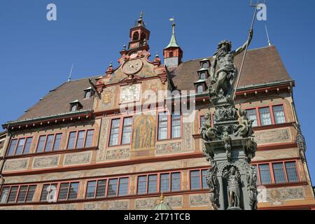 Neptunbrunnen, Altes Rathaus, Am Markt, Tübingen, Bade-Württemberg, Deutschland Banque D'Images