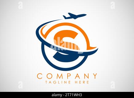 Alphabet initial avec Aéroplan. Icônes de voyage. Signe de logo d'aviation, symbole volant. Icône de vol Illustration de Vecteur