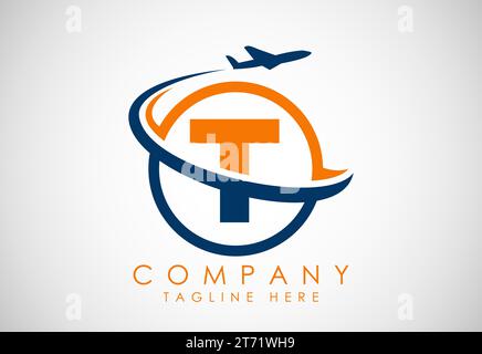 Alphabet initial avec Aéroplan. Icônes de voyage. Signe de logo d'aviation, symbole volant. Icône de vol Illustration de Vecteur