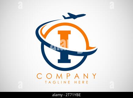 Alphabet initial avec Aéroplan. Icônes de voyage. Signe de logo d'aviation, symbole volant. Icône de vol Illustration de Vecteur