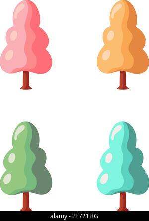 Jolis arbres d'hiver colorés. Décoration de Noël dans le style de bande dessinée. Elément de vacances d'hiver. Illustration vectorielle. Illustration de Vecteur