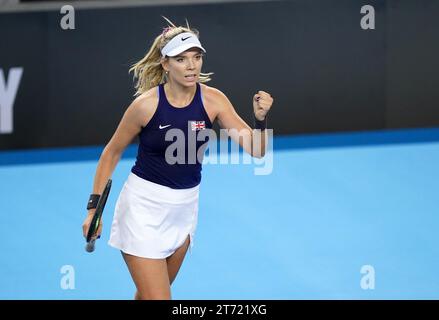 Photo de dossier datée du 12-11-2023 de Katie Boulter, qui est tellement désireuse de miser sur ses succès de cette saison qu’elle renoncera à des vacances et retournera tout de suite au gymnase. Date de parution : lundi 13 novembre 2023. Banque D'Images