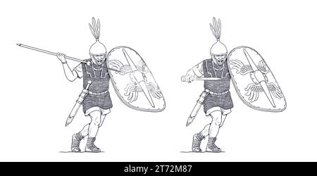 Légionnaires romains au combat. Guerres puniques. Dessin historique avec des soldats antiques. Banque D'Images