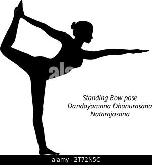 Silhouette de femme faisant du yoga Dandayamana Dhanurasana ou Natarajasana. Posture de traction de l'arc debout. Illustration vectorielle isolée. Illustration de Vecteur