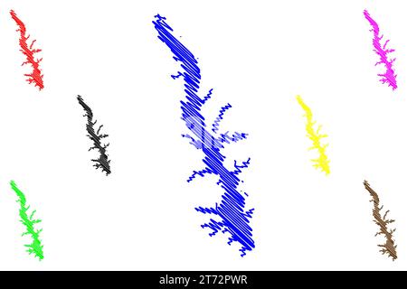 Lake Toledo Bend Reservoir (États-Unis d'Amérique, Amérique du Nord, États-unis, Texas et Louisiane) carte illustration vectorielle, scribble sketch Toledo Ben Illustration de Vecteur