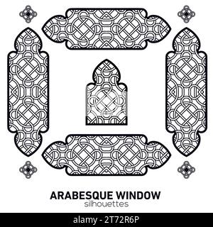 Silhouettes de fenêtres arabesques. Symbole vectoriel arches islamiques traditionnelles. Architecture traditionnelle arabe. Élément de design Ramadan Kareem. Illustration de Vecteur
