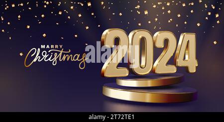 Mariage Noël 2024, bonne année, numéros d'or 3d. Vecteur Illustration de Vecteur