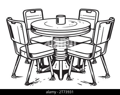 Table avec chaises meubles croquis à la main, illustration vectorielle de meubles Illustration de Vecteur