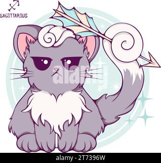 Sagittarius mignon dessin animé zodiaque chat couleur Illustration de Vecteur