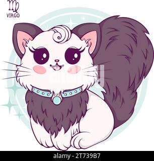 Virgo mignon dessin animé zodiaque chat couleur Illustration de Vecteur