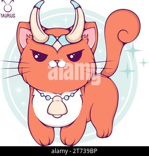 Taurus mignon dessin animé zodiaque chat couleur Illustration de Vecteur