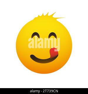 Emoji souriant avec la bouche léchant la langue collée - simple Shiny Happy Emoticon Design sur fond transparent Illustration de Vecteur