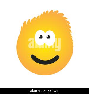 Design d'Emoji souriant avec des cheveux de Blowsy drôle - simple Happy Emoticon isolé sur fond blanc Illustration de Vecteur