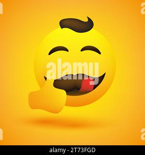 Sourire, bouche léchant Emoji masculin avec moustache et cheveux montrant les pouces vers le haut - simple émoticône heureux sur fond jaune - Vector Design pour le Web et dans Illustration de Vecteur