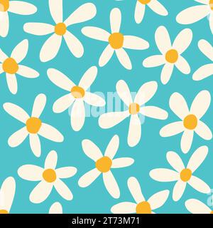 Fleur de Marguerite sans couture sur l'illustration de fond bleu. Joli motif floral pour l'impression. Vecteur de conception plat. Illustration vectorielle Illustration de Vecteur