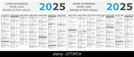 calendrier français 2025 avec des phases de lune des saints Illustration de Vecteur