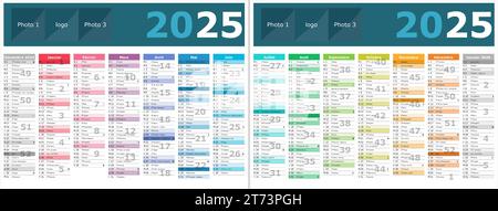 calendrier français 2025 avec des phases de lune des saints Illustration de Vecteur