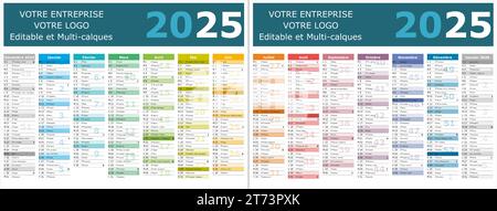 calendrier français 2025 avec des phases de lune des saints Illustration de Vecteur