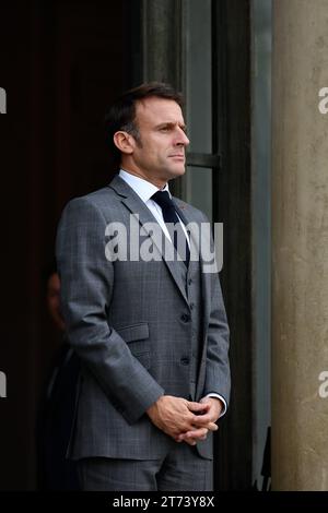 Paris, France. 27 janvier 2016. Julien Mattia/le Pictorium - Conférence humanitaire internationale pour les civils de Gaza - 27/01/2016 - France/Ile-de-France (région)/Paris - Portrait du président français Emmanuel Macron entre ses rencontres avec les chefs d'Etat lors du 6e Forum de la paix à l'Elysée, à Paris, le 9 novembre 2023. Crédit : LE PICTORIUM/Alamy Live News Banque D'Images