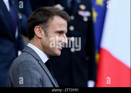 Paris, France. 09 novembre 2023. Julien Mattia/le Pictorium - Conférence humanitaire internationale pour les civils de Gaza - 09/11/2023 - France/Ile-de-France (région)/Paris - Portrait du président français Emmanuel Macron entre ses rencontres avec les chefs d'Etat lors du 6e Forum de la paix à l'Elysée, à Paris, le 9 novembre 2023. Crédit : LE PICTORIUM/Alamy Live News Banque D'Images