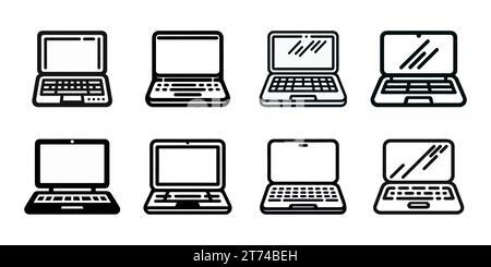 Ensemble d'icônes linéaires noires d'ordinateur portable isolé sur fond blanc. Illustration vectorielle Illustration de Vecteur