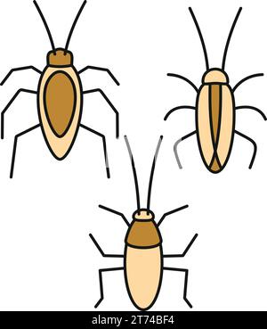 Icônes de bogue de cafard définies. Contour ensemble d'icônes vectorielles de bug cafard couleur de ligne mince plat sur blanc Illustration de Vecteur