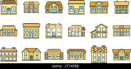Ensemble d'icônes de maison de chalet. Contour ensemble d'icônes vectorielles de maison de chalet couleur fine de ligne plate sur blanc Illustration de Vecteur