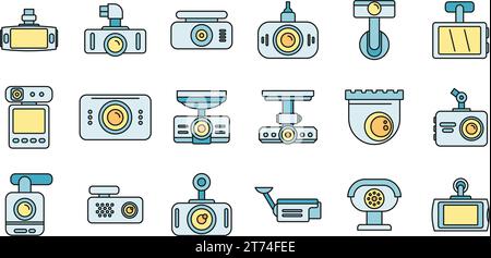 Icônes DVR numériques définies. Contour ensemble d'icônes vectorielles numériques DVR couleur de ligne mince plat sur blanc Illustration de Vecteur