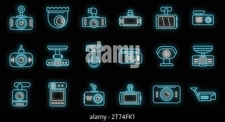 Icônes DVR numériques définies. Contour ensemble d'icônes vectorielles numériques DVR couleur néon sur noir Illustration de Vecteur